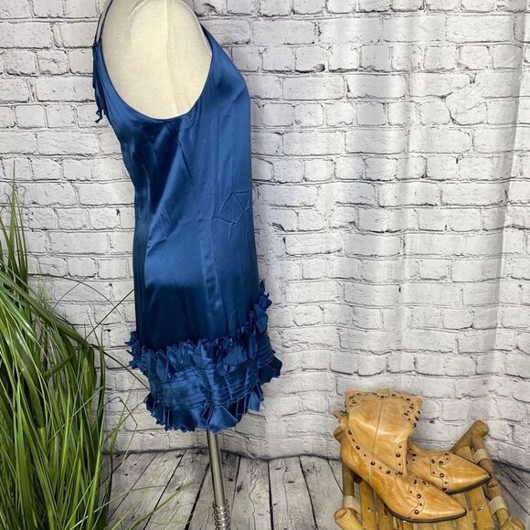 BCBGMaxazria Womens Jeweled Cut Out Ruffle Sleeveless Cocktail Dress Blue 2 - Picture 4 of 16